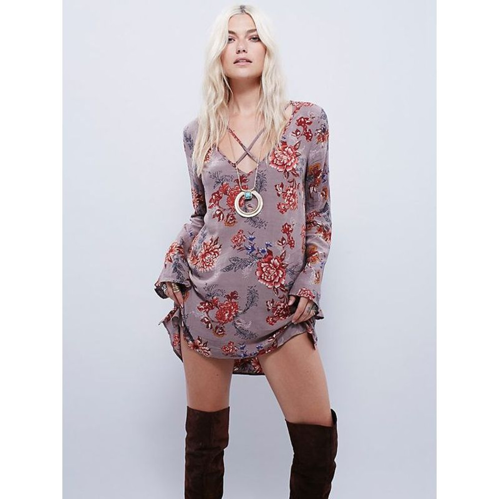 Free People Heart Beat Gray Floral Tunic Mini Dress Size Small